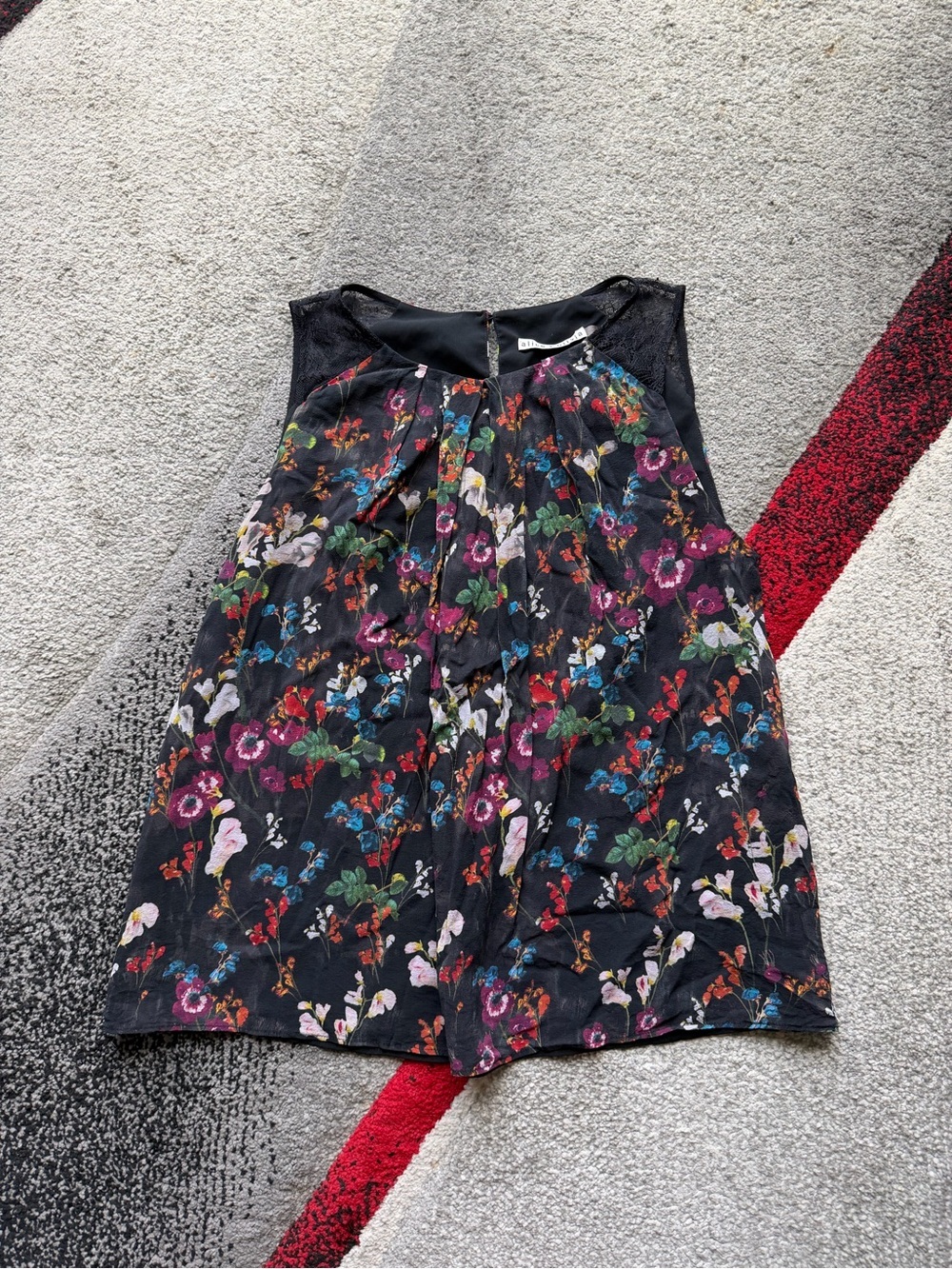 Alice + Olivia Dark Floral Silk Sleeveless Top